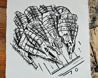 Impressions de boucherie, impression d'art « Legs d'agneau » fait main A4 Lino, cadeau de boucherie, tenture murale, décoration