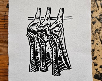 Impressions de boucherie, oeuvre d'art, impressions lino A5 faites main, cadeau de boucherie, suspension murale, décoration