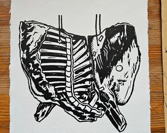 Impressions de boucherie, impression d'art « Avant-train » fait main A4 Lino, cadeau de boucherie, tenture murale, décoration