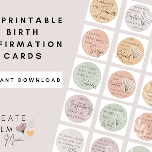 Conjunto de 25 tarjetas de afirmación de nacimiento IMPRIMIBLES, afirmaciones de nacimiento positivas descargables, imprimibles de hipnoparto