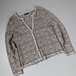 Avant Garde Cardigan IVKO Womens Flower Patten Light Grey Size XL