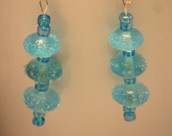 Turquoise Glass Beaded Drop Earrings: Silver Fish Hook Style