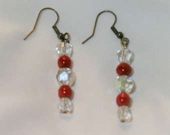 Red and Clear Glass Beaded Drop Earring