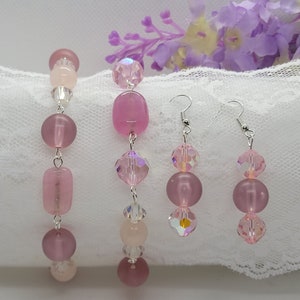 Glasperlen Rosa Set Armbänder & Ohrringe