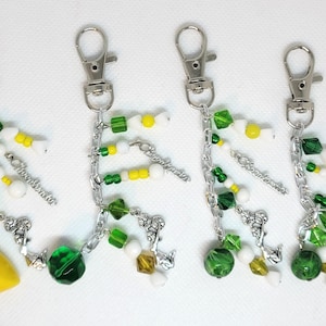Cheerleaders Key Chain / Backpack Charm / Purse Charm - Green and Yellow (Gold) - Go Team!