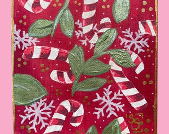 Candy Cane Cheer – Hand-Painted Holiday 5x5 Canvas