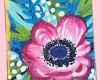 Whimsical Pink Bloom Hand-Painted Floral Canvas Art