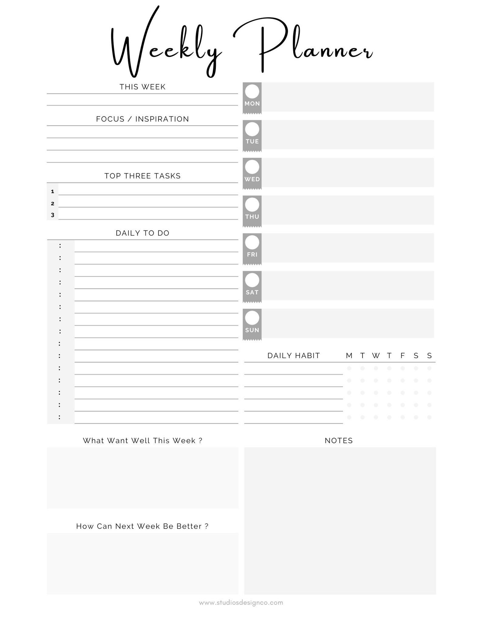 Weekly Planner Letter Size Printable Digital Download Etsy