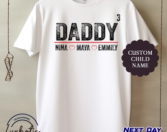 Customizable Father's Day T-shirt DADDY Custom Kids Name Shirt Mens T-shirt Gift for Dad CHANGE NAMES Best Fathers Day Tshirt