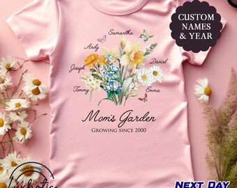 Personalized Mom's Garden Shirt, Custom Birth Month Flower Shirt for Grandmother, Mother's Day Gifts, Grandma Mimi Nana Plant Gift