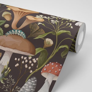 Autumn Mushrooms Peel and Stick Wallpaper, Tropical Forest Wallpaper, Seamless Self-Adhesive Removable Wallpaper, Wall Art, Wallcovering image 6