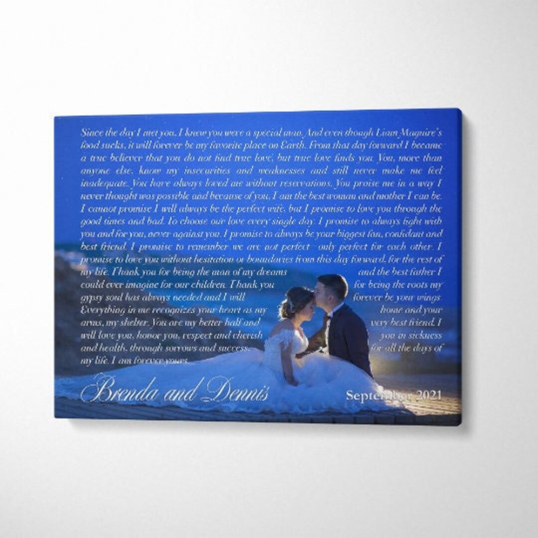 Custom Canvas With Lyrics Wedding Photo Portrait, Wedding Song Lyrics, Poem on Canvas