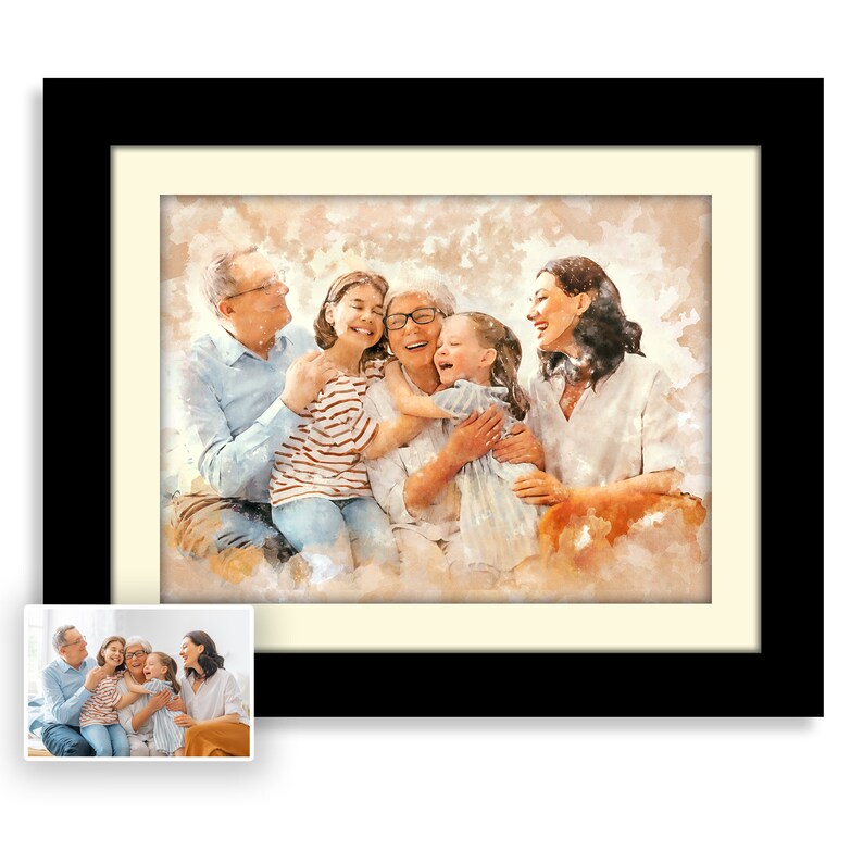 Transform your cherished family moments into a work of art with a Custom Group Family Watercolor Effect Portrait.