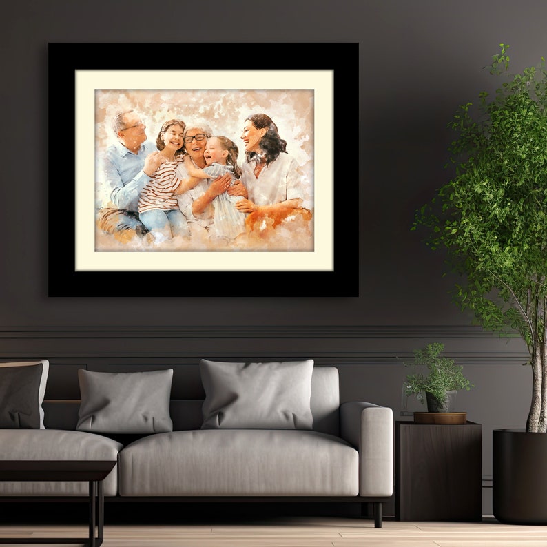 Our skilled artists will handcraft a beautiful watercolor-inspired painting from your family photograph, adding an artistic touch to your special memories.