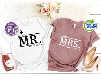 Custom Mr and Mrs Shirt, Customized Wedding Anniversary Tshirt, Anniversary Gift, Valentines Day Top, Couple Matching Tee, Personalized Top