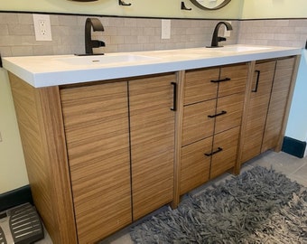 Teak Wood Vanity: Bookmatched Veneer, Ebony Inlays