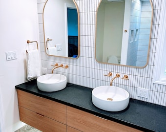 White Oak Floating Vanity: Custom Book Matched Wood
