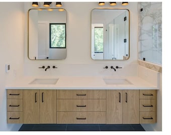 White Oak Floating Bathroom Vanity: Book Matched Wood Grain
