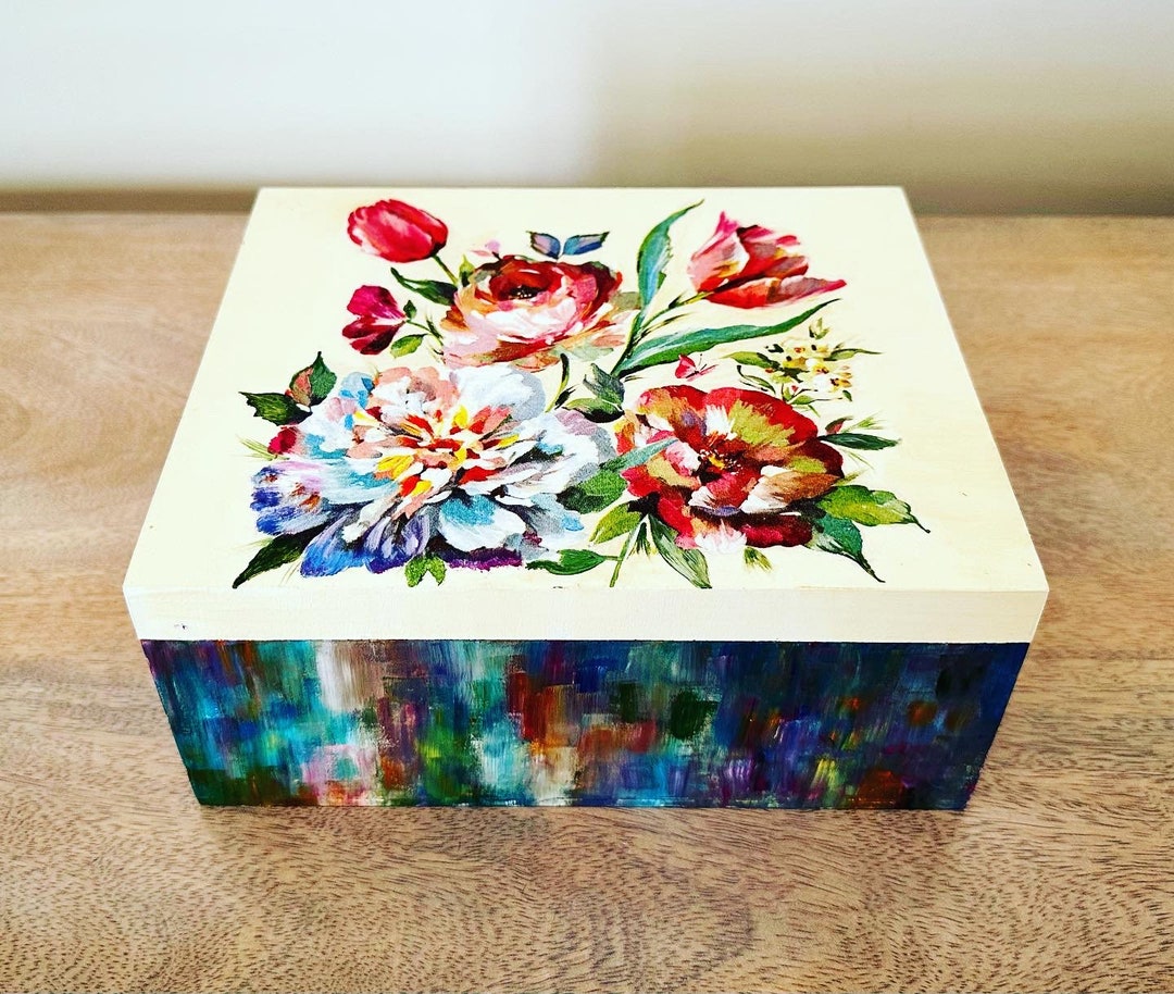 Six Partition Wooden Chest. Tea Bag Chest. Handmade Floral Tea Etsy
