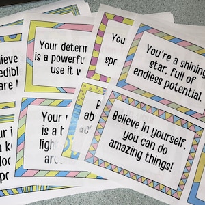 Einhundert aufmunternde Worte für Kinder, druckbare Affirmationen für Kinder, druckbare Karten, Motivationskarten, Grundschulalter,