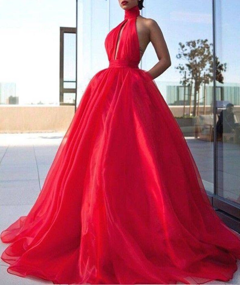 red backless ball gown