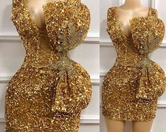 Short Gold Sequins Dress Velvet Mincoro 