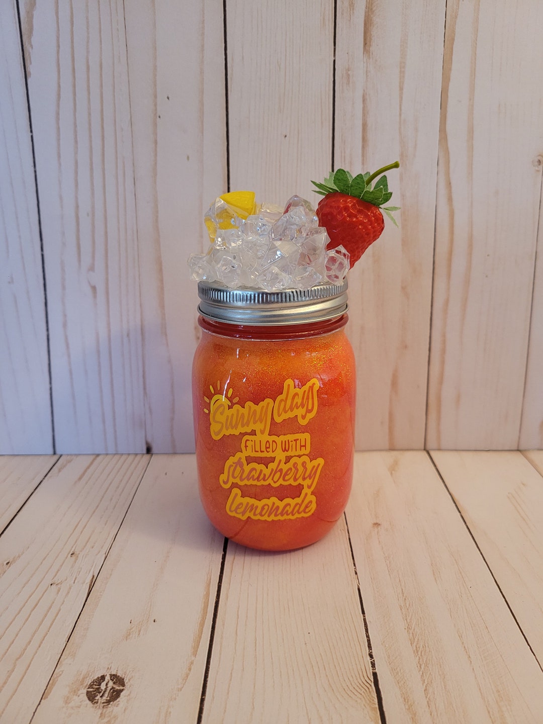 Strawberry Lemonade Mason Jar W/ Ice Topper Etsy