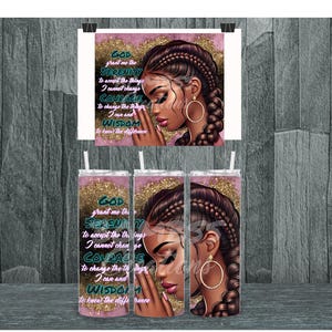 Zwarte vrouw beker ontwerp, sereniteit gebed beker ontwerp, christelijke beker wrap, 20oz sublimatie beker wrap, digitale download