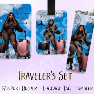 Custom Made Personalized Black Girl Travel Set Tumbler Passport Holder Luggage Tag