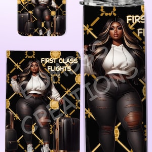 Custom Made Personalized Black Girl Travel Set Tumbler Passport Holder Luggage Tag