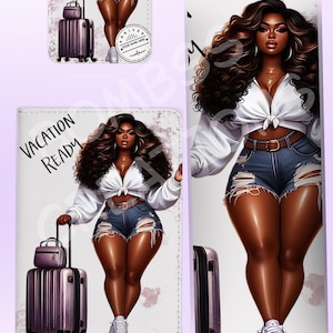 Custom Personalized Vacation Ready Black Girl Traveling Set Tumbler Passport Holder Luggage Tag Gift for Her Travel Accessories Girls Trip