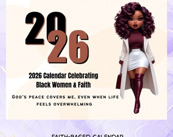 Black Women Faith Calendar | Christian Wall Calendar | Inspirational Faith Art | Spiral Bound | Glossy or Matte
