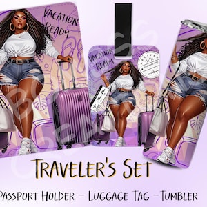 Custom Made Personalized Black Girl Travel Set Tumbler Passport Holder Luggage Tag