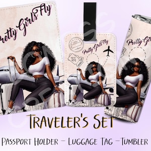 Custom Made Personalized Black Girl Travel Set Tumbler Passport Holder Luggage Tag