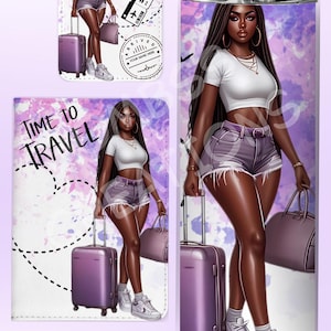 Custom Personalized Vacation Ready Black Girl Traveling Set Tumbler Passport Holder Luggage Tag Gift for Her Travel Accessories Girls Trip