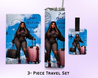 Set de viaje personalizado para mujer: porta pasaporte con etiqueta para equipaje. Elige tu estilo y frase.