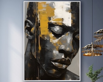 Modern African Man Portrait |African Wall Art | Downloadable Print | African Art Decor | Grey and Gold Decor |  New Home Decor
