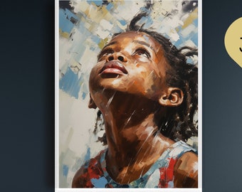 Art mural imprimable d'un portrait de jeune fille afro-américaine dans un style impressionniste, art téléchargeable, art abordable, impression en + 20 tailles de cadre