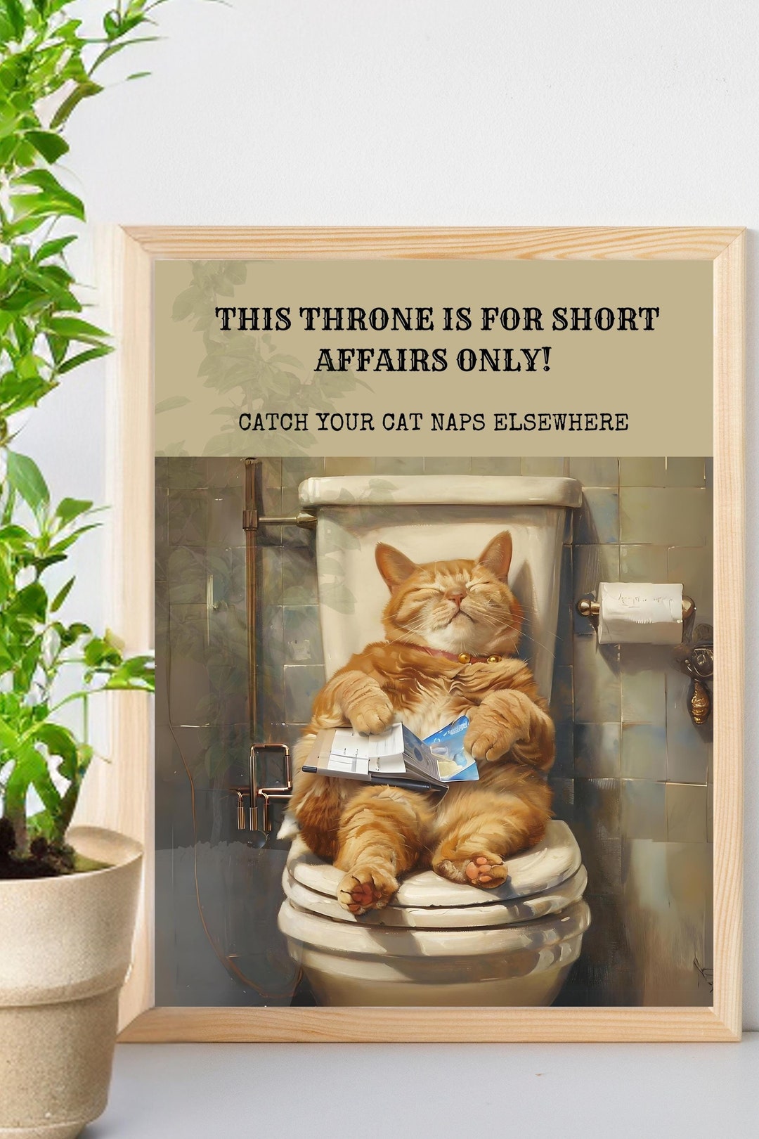 Funny Cat Poster, Bathroom Wall Art, Toilet Humor Decor, Printable Art ...