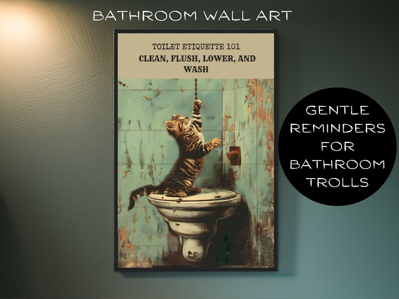 Cat Lovers Wall Art, Funny Bathroom Wall Art, Printable Wall Art ...