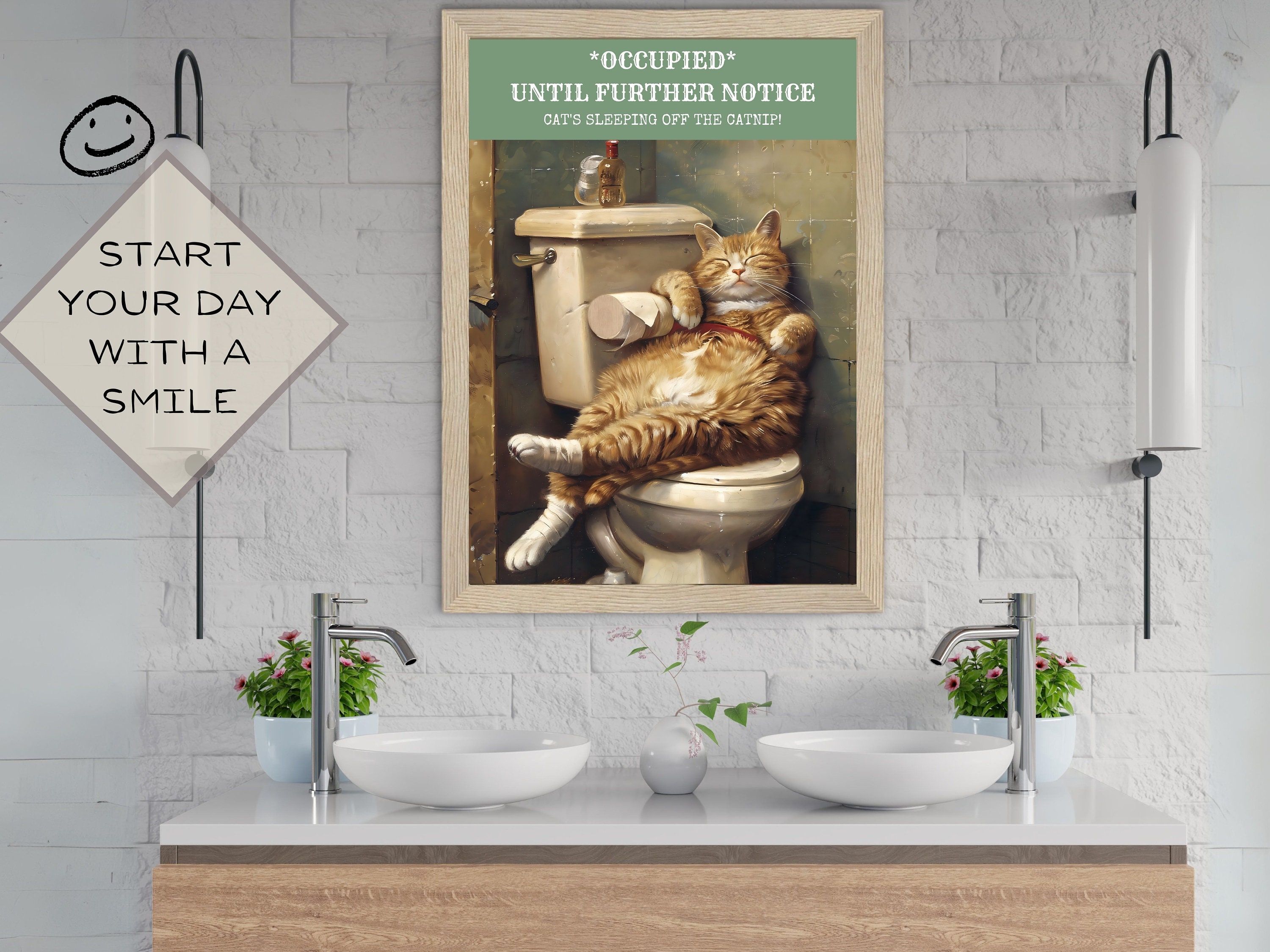 Cat Lovers Wall Art, Funny Bathroom Wall Art, Toilet Humor Decor ...