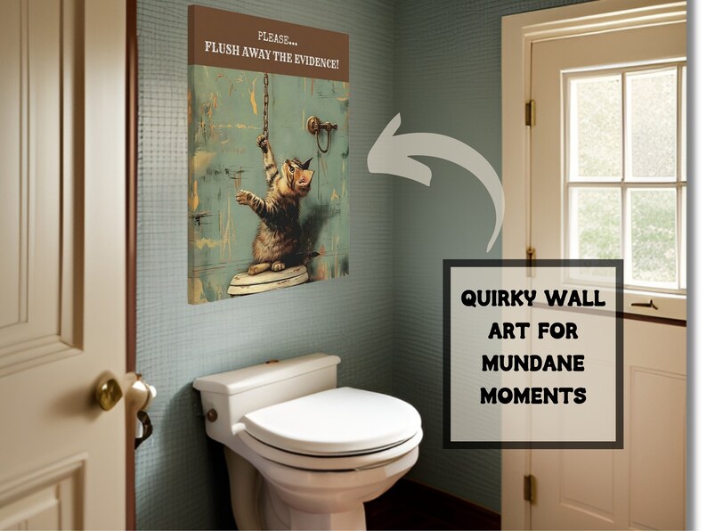 Funny Bathroom Wall Art, Decor Toilet Poster With Cat, Vintage ...