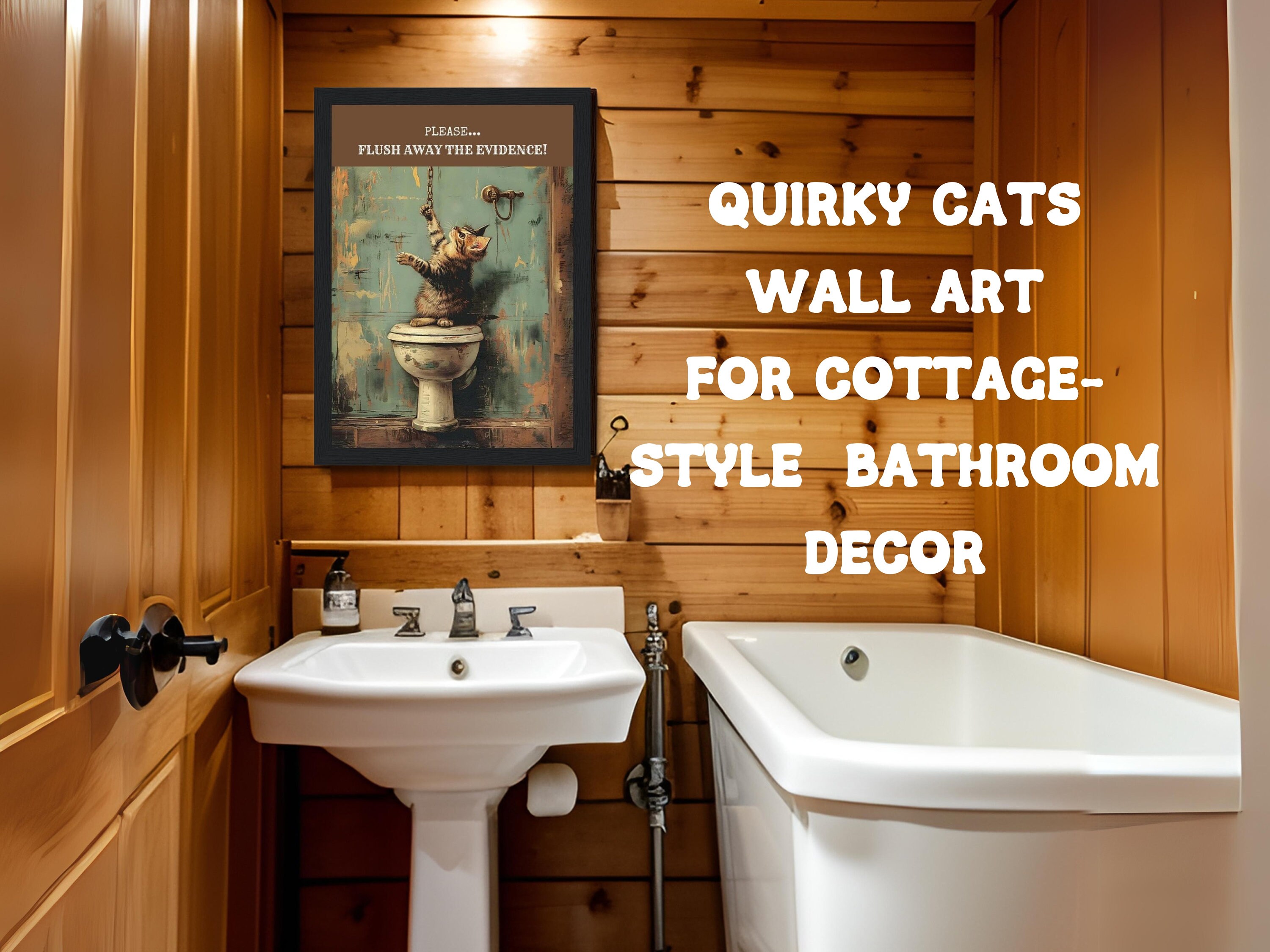 Funny Bathroom Wall Art, Decor Toilet Poster With Cat, Vintage ...
