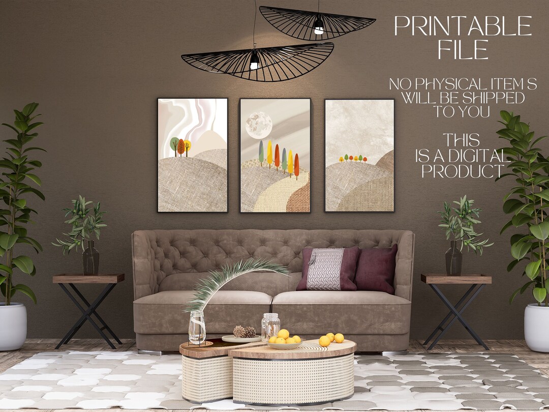 3 Digital Art Print Set, Printable Wall Art, Contemporary Landscape ...