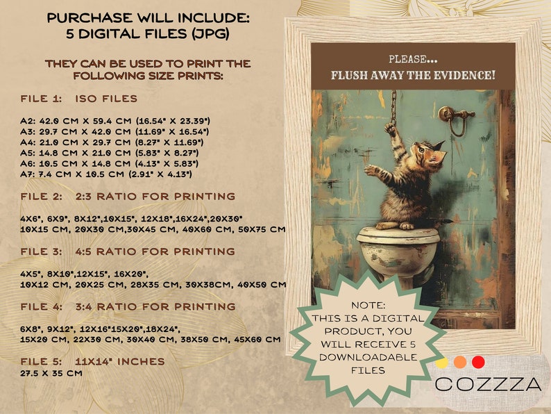 Funny Bathroom Wall Art, Decor Toilet Poster With Cat, Vintage ...