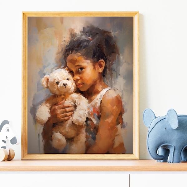 African Child Wall Art, Teddy Bear Printable Art, Downloadable African Print Decor, Printable Wall Art for the Nursery, Nursery Wall Art