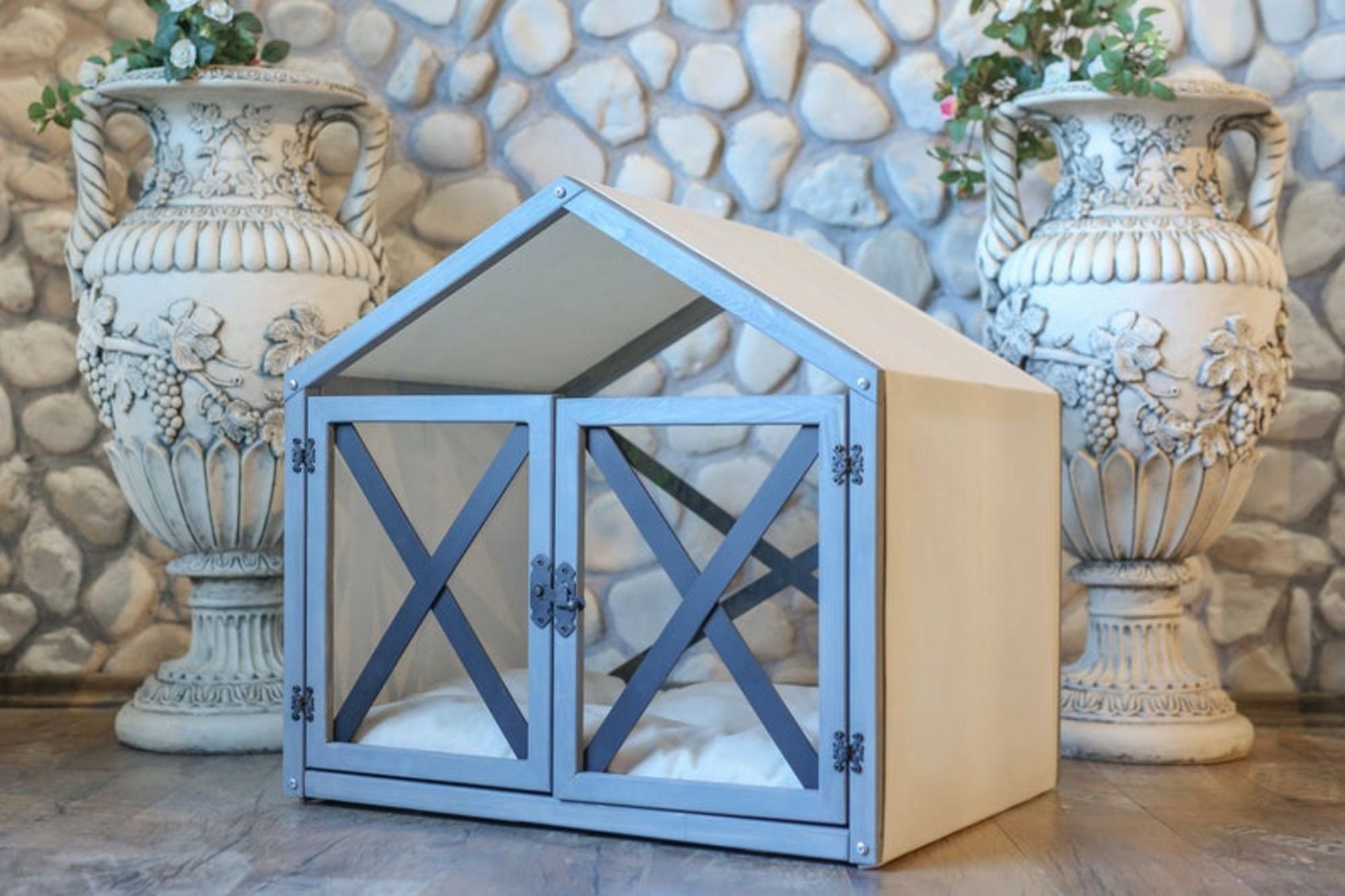 Wooden Dog Crate Indoor Dog House Doors with Plexiglass Solid Etsy