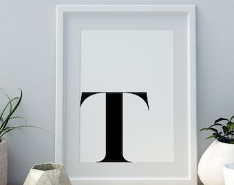 Letter T Print, Minimalist Letter Art, Monogram Letter print, Initial alphabet print, baby letter art,digital download, Wall art, Home Decor