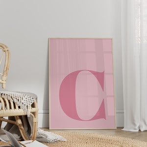 Affiche lettre C, initiale C, grosses lettres pour mur, lettres de l'alphabet, lettres pour chambre d'enfant, art mural rose, affiche pastel, décoration de chambre d'ado