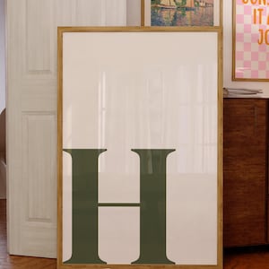 Letter H Poster, Green Wall Art Print, Alphabet H Letter Art Print, Preppy Room Decor, Green Wall Art, Uppercase Name Initial H Wall Art
